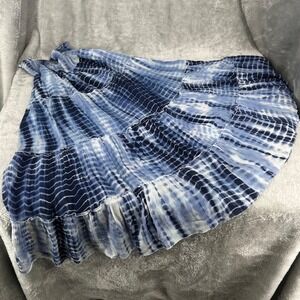 Sweet Magnolia Skirt Blue and White Tie Dye Boho Casual Beachy Stretchy Maxi L